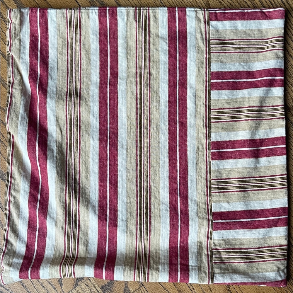 Pottery Barn Red Tan Cream Striped Linen Pillow Covers 18x18 Set of 2 - Picture 5 of 8